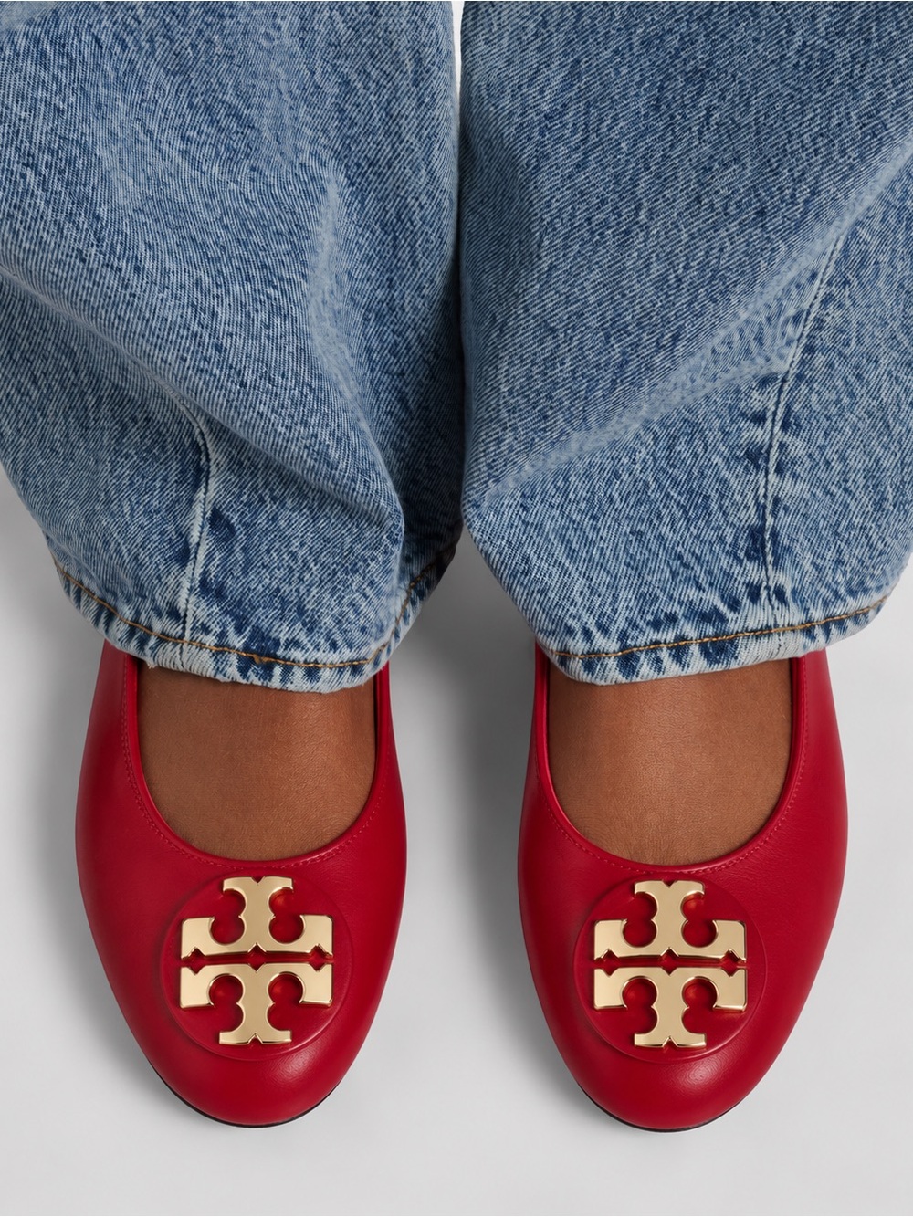 Tory Burch Claire Round Toe Leather Ballet Flats Red Size 7.5